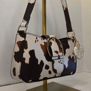 SALE!! Petite Cow Print Women's Bag and Rhinestone Heart Charm by Jane and Berry
